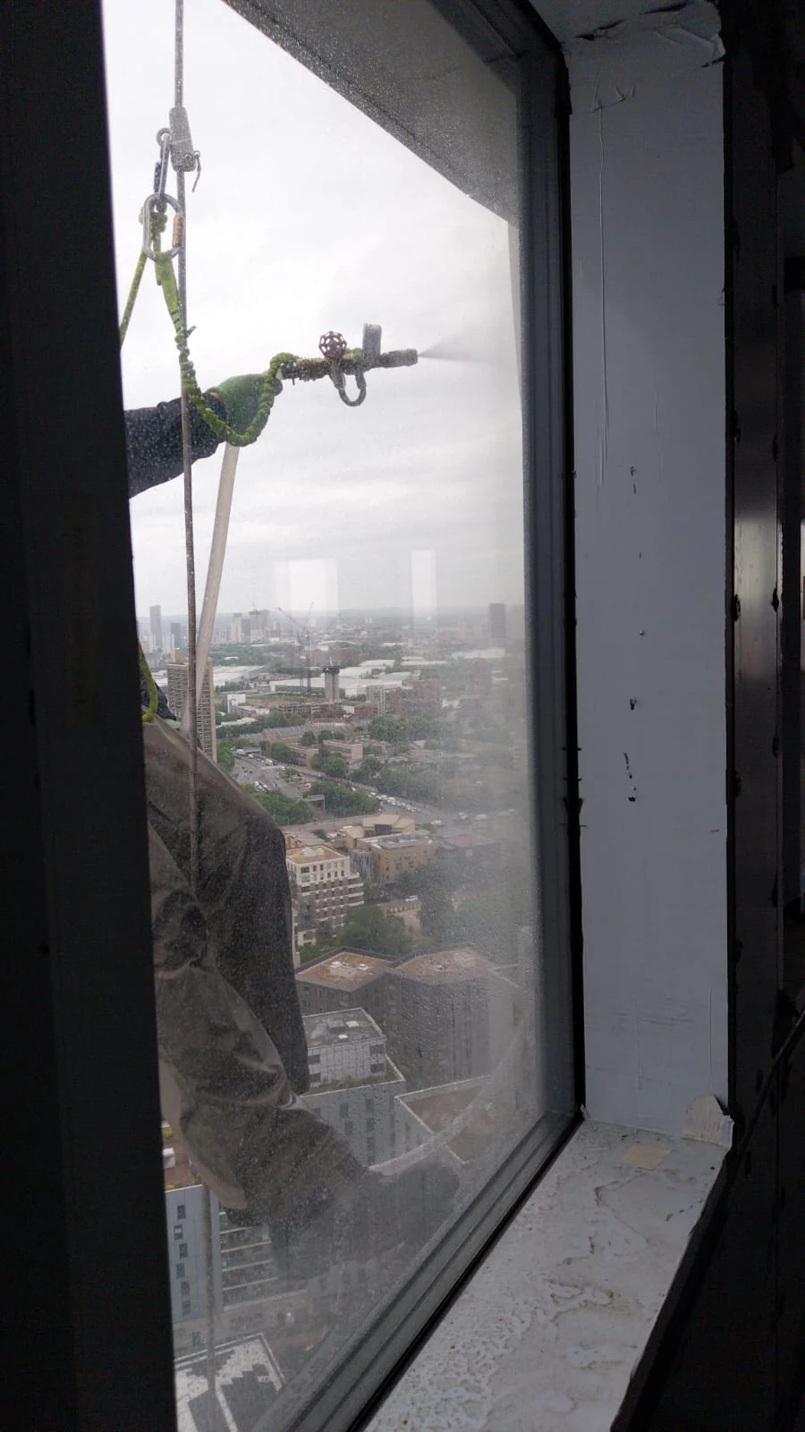 Water testing at a window junction.